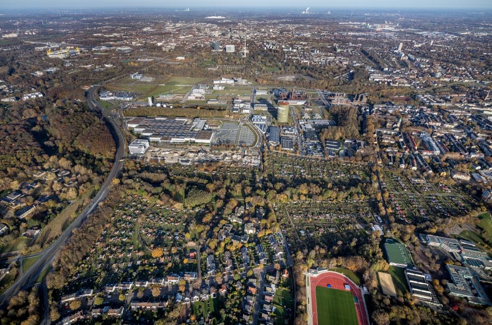 Dortmund from the bird's eye view: Development area of industrial wasteland Phoenix-West in the district Hoerde in Dortmund in the state North Rhine-Westphalia