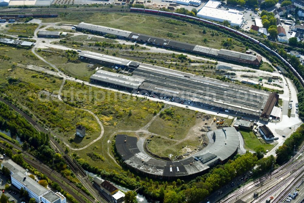Osnabrück from above - Development area of the decommissioned and unused land and real estate on the former marshalling yard and railway station of Deutsche Bahn in Osnabrueck in the state Lower Saxony, Germany