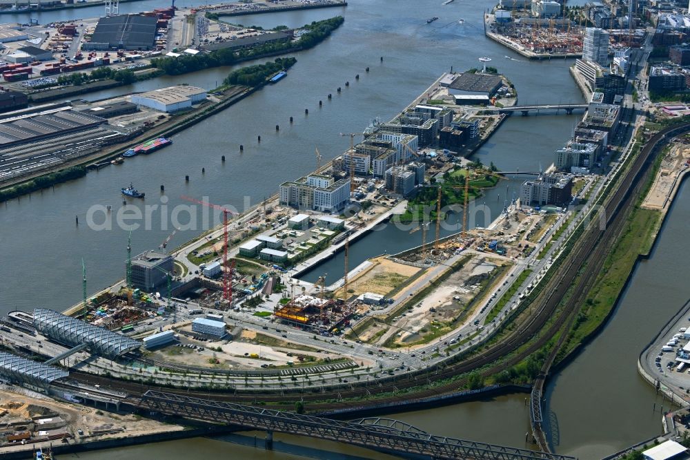Aerial image Hamburg - Developing field of residential and commercial space along the Baakenallee and Versmannstrasse on Baakenhafen in the district HafenCity in Hamburg, Germany