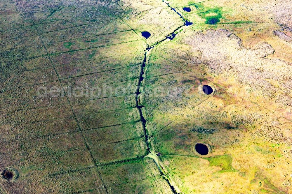 Aerial image Fanö - Peat degradation on the moor fields in Fanoe in Syddanmark, Denmark