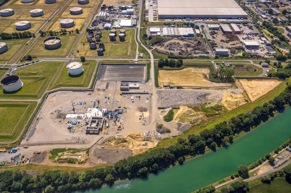 Hünxe from above - Earthworks for the expansion of the mineral oil - high tank farm of SF Soepenberg GmbH in Hunxe in the state North Rhine-Westphalia, Germany