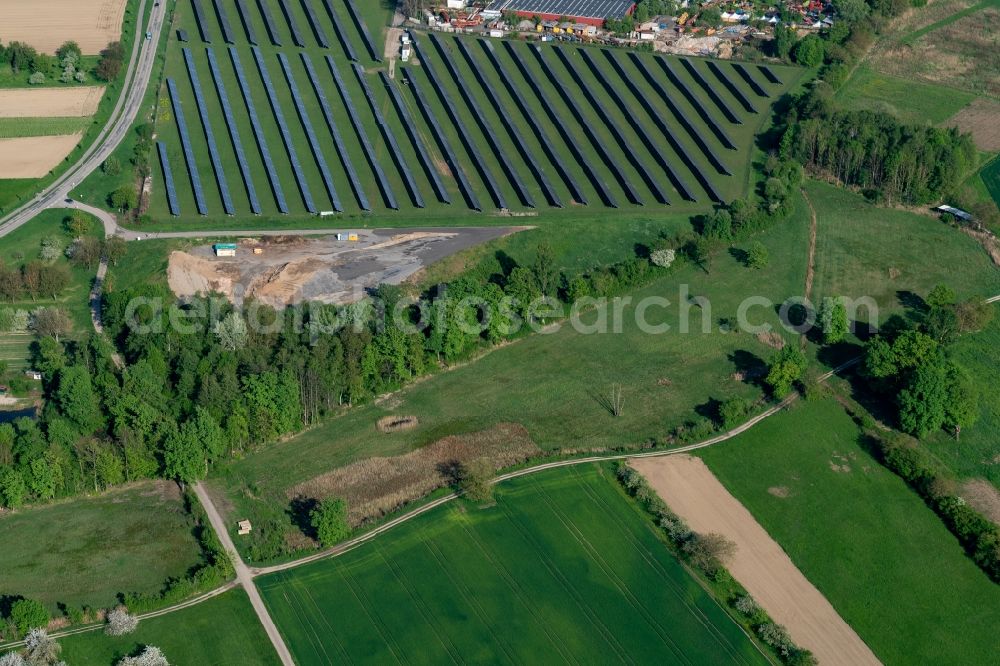 Kappel-Grafenhausen from above - Panel rows of photovoltaic and solar farm or solar power plant in Kappel-Grafenhausen in the state Baden-Wuerttemberg, Germany