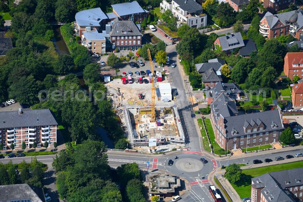 Husum from above - New construction site Administrative buildings of the state authority Finanzamt on Danckwerthstrasse in Husum North Frisia in the state Schleswig-Holstein, Germany