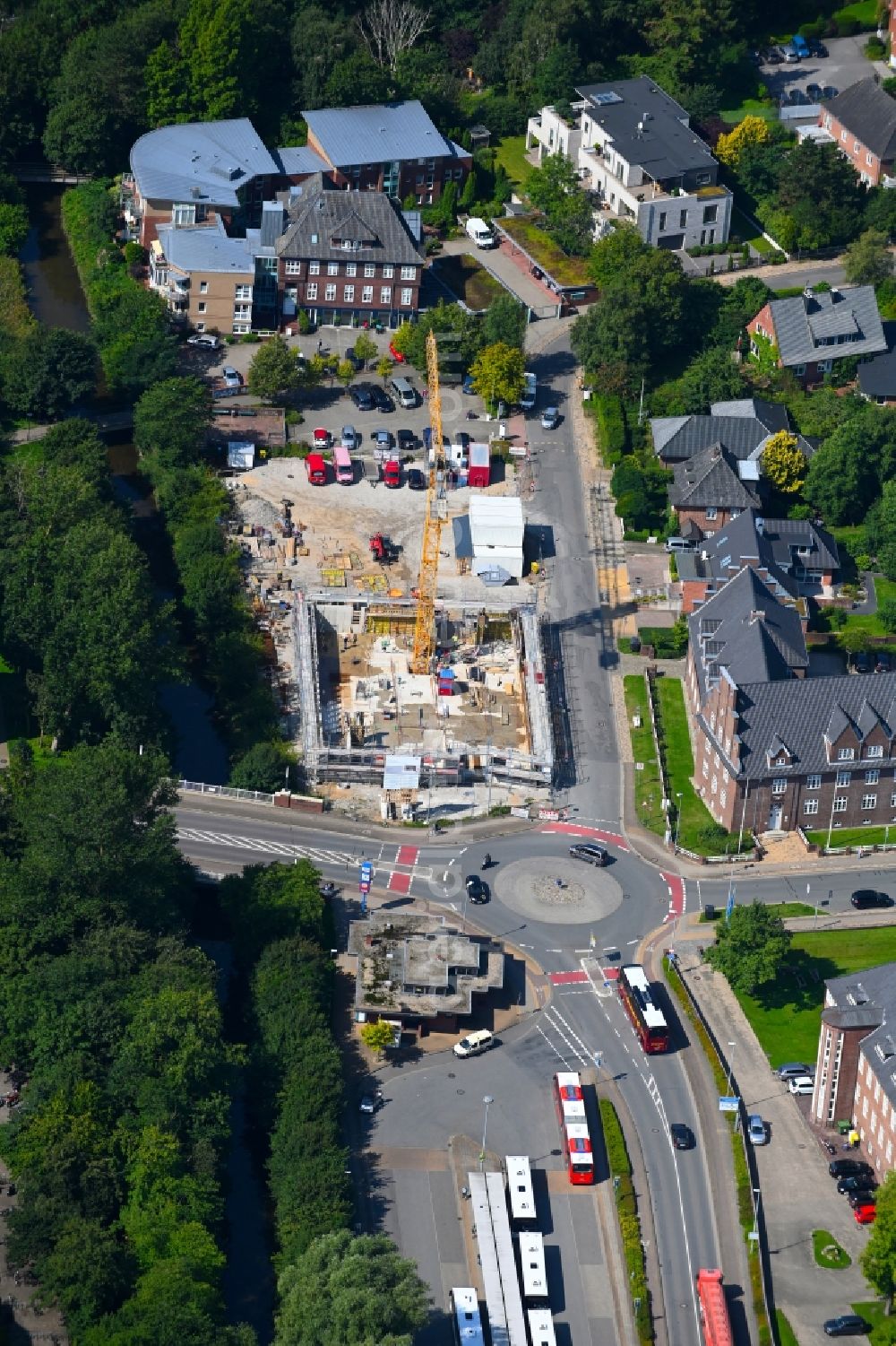 Husum from the bird's eye view: New construction site Administrative buildings of the state authority Finanzamt on Danckwerthstrasse in Husum North Frisia in the state Schleswig-Holstein, Germany