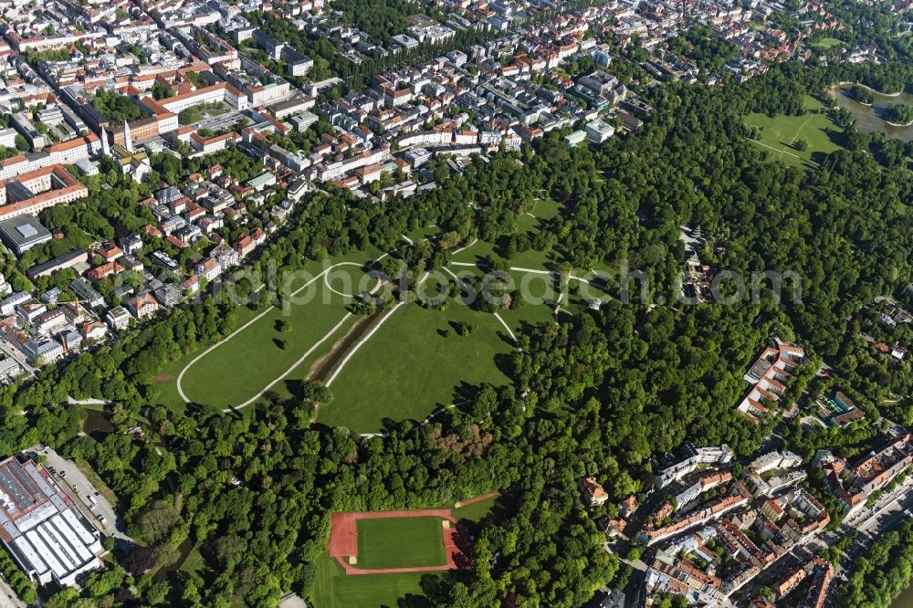 München from above - Englischer Garten in Munich in the state Bavaria, Germany