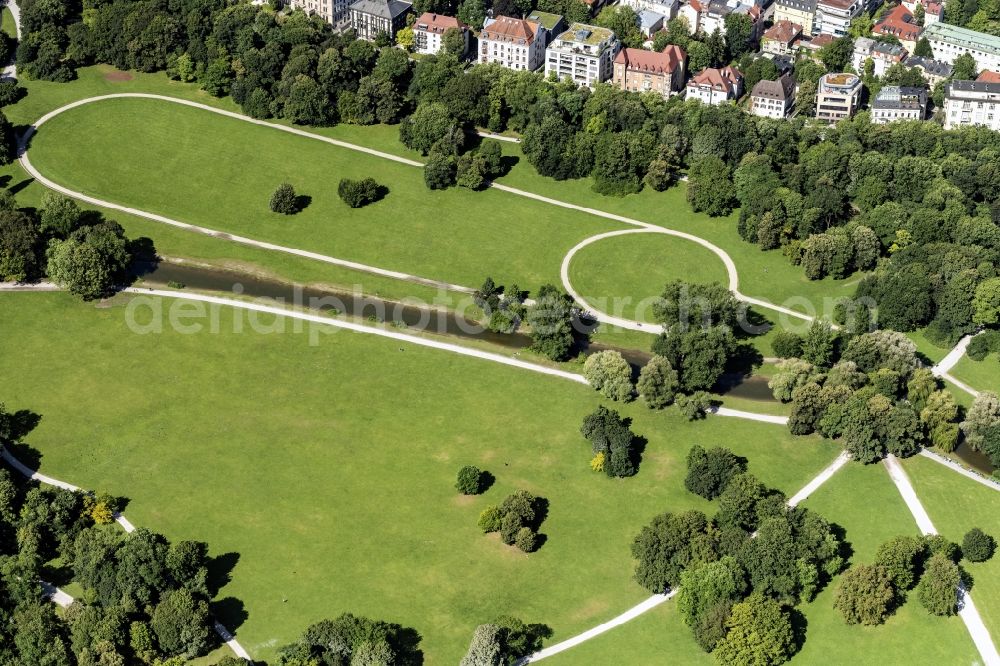 München from the bird's eye view: Englischer Garten in Munich in the state Bavaria, Germany