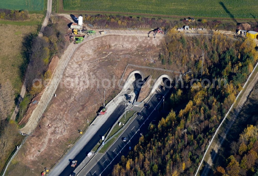 Aerial photograph Friedland - New construction of the route in the course of the motorway tunnel construction HEidkopftunnel of the BAB A 38 in Friedland in the state Lower Saxony, Germany