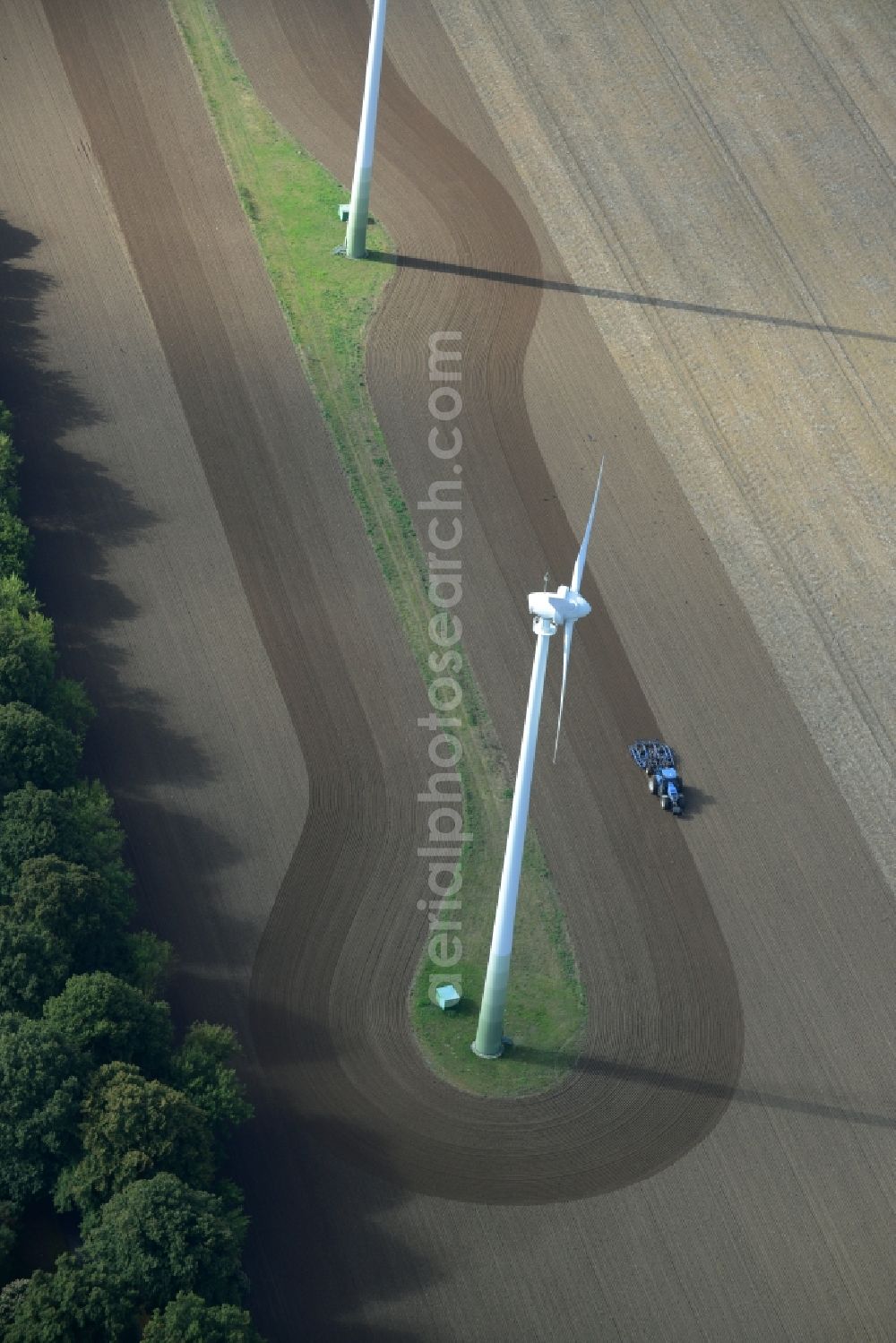 Kritzow from above - Wind turbine windmills on a field in Kritzow in the state Mecklenburg - Western Pomerania