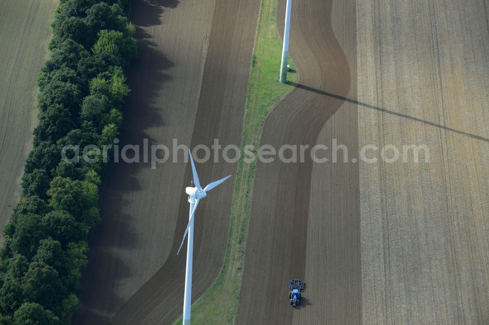 Aerial image Kritzow - Wind turbine windmills on a field in Kritzow in the state Mecklenburg - Western Pomerania