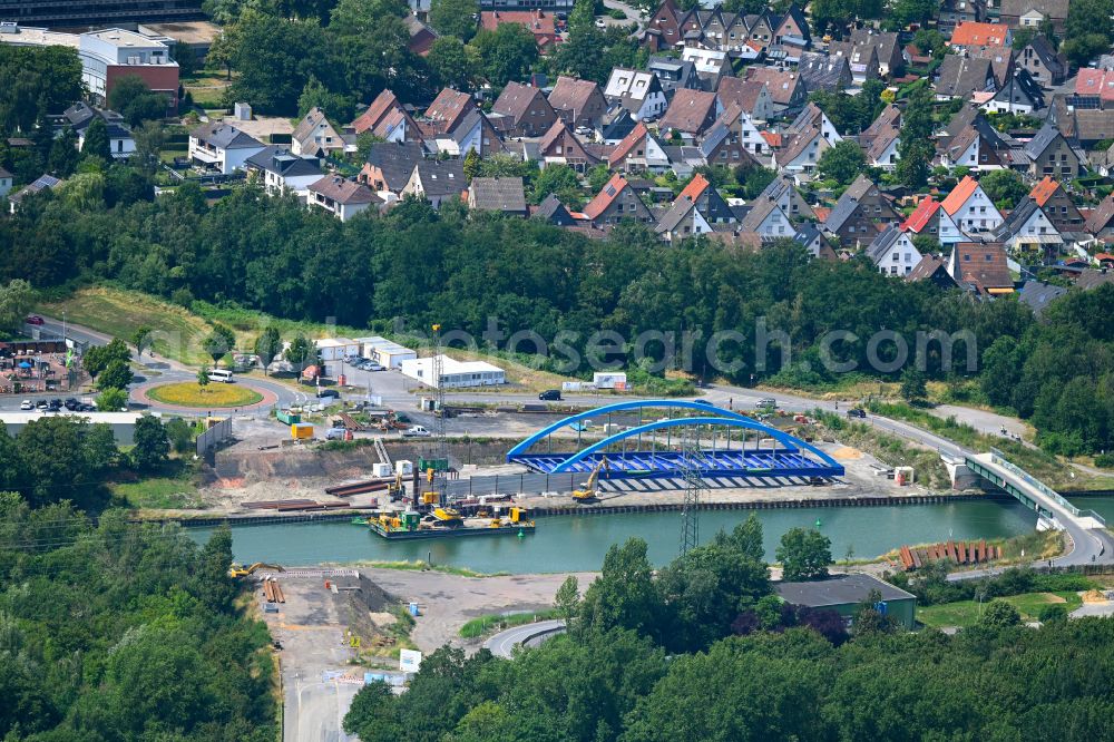 Aerial photograph Datteln - Construction site for a new replacement building for the renovation, renewal and repair of the bridge structure Loeringhofbruecke on street Im Loeringhof in Datteln at Ruhrgebiet in the state North Rhine-Westphalia, Germany