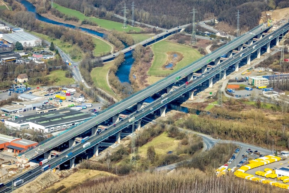 Aerial image Hagen - Construction site of the Lennetalbruecke in Hagen at Ruhrgebiet in the state North Rhine-Westphalia in Germany