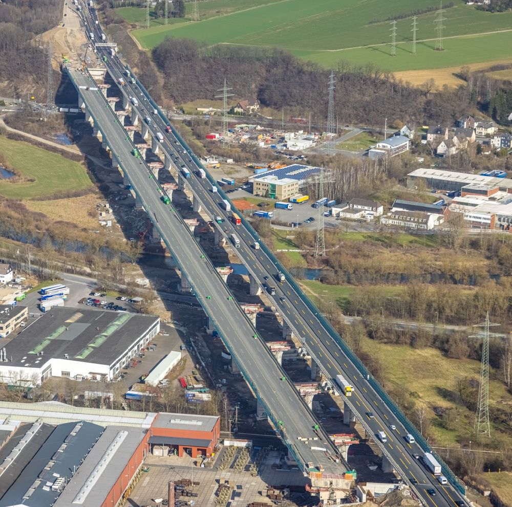 Hagen from above - Construction site of the Lennetalbruecke in Hagen at Ruhrgebiet in the state North Rhine-Westphalia in Germany