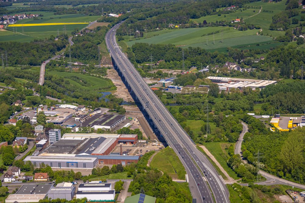 Hagen from the bird's eye view: Construction site of the Lennetalbruecke in Hagen in the state North Rhine-Westphalia in Germany