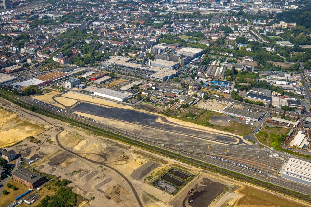 Dortmund from the bird's eye view: Development work at the building of the RRX- depot on Bornstrasse in Dortmund at Ruhrgebiet in the state North Rhine-Westphalia