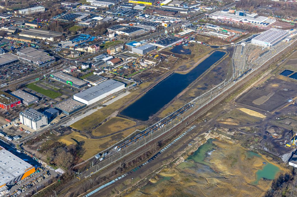 Aerial image Dortmund - Development work at the building of the RRX- depot on Bornstrasse in Dortmund at Ruhrgebiet in the state North Rhine-Westphalia