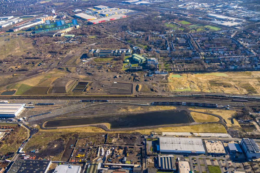 Dortmund from above - Development work at the building of the RRX- depot on Bornstrasse in Dortmund at Ruhrgebiet in the state North Rhine-Westphalia