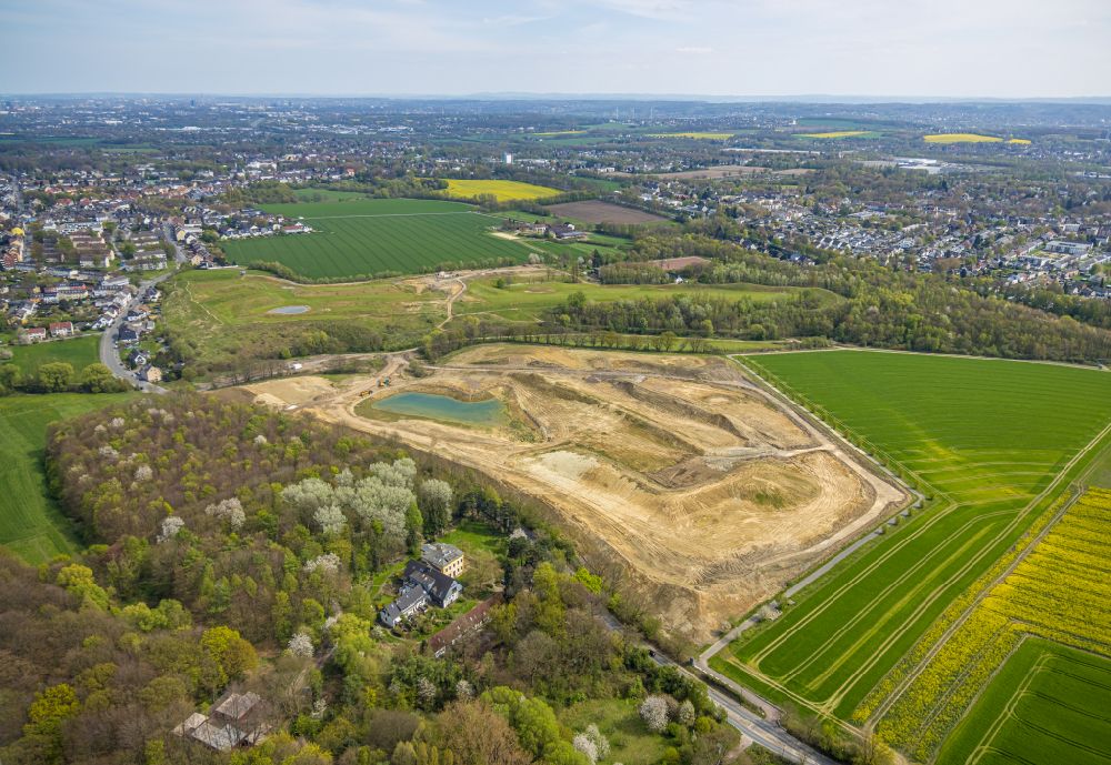 Holte from above - Construction site with development, priming, earthwork and embankment work for the construction of a new golf park on the Noerenbergstrasse in Holtein the state North Rhine-Westphalia, Germany
