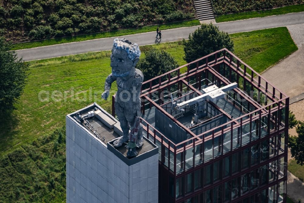 Aerial image Gelsenkirchen - Development tower on the Nordsternturm office building of the administration and commercial building of Vivawest Wohnen GmbH at Bugapark in the Horst district of Gelsenkirchen in the Ruhr area in the state of North Rhine-Westphalia