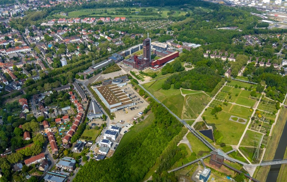 Gelsenkirchen from above - Observation tower on the Office building of the administrative and business center of Vivawest Wohnen GmbH, headquartered in Nordsternpark on the former Nordstern colliery in Gelsenkirchen in North Rhine-Westphalia