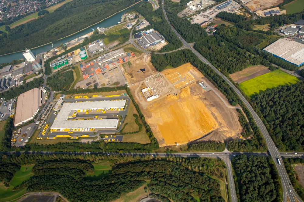Dorsten from the bird's eye view: Construction site to build a new building complex on the site of the logistics center Arvato Supply Chain Solutions in Dorsten at Ruhrgebiet in the state North Rhine-Westphalia, Germany