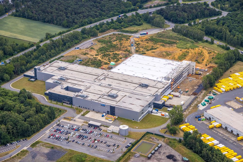 Aerial photograph Dorsten - Construction site to build a new building complex on the site of the logistics center Arvato Supply Chain Solutions in Dorsten at Ruhrgebiet in the state North Rhine-Westphalia, Germany