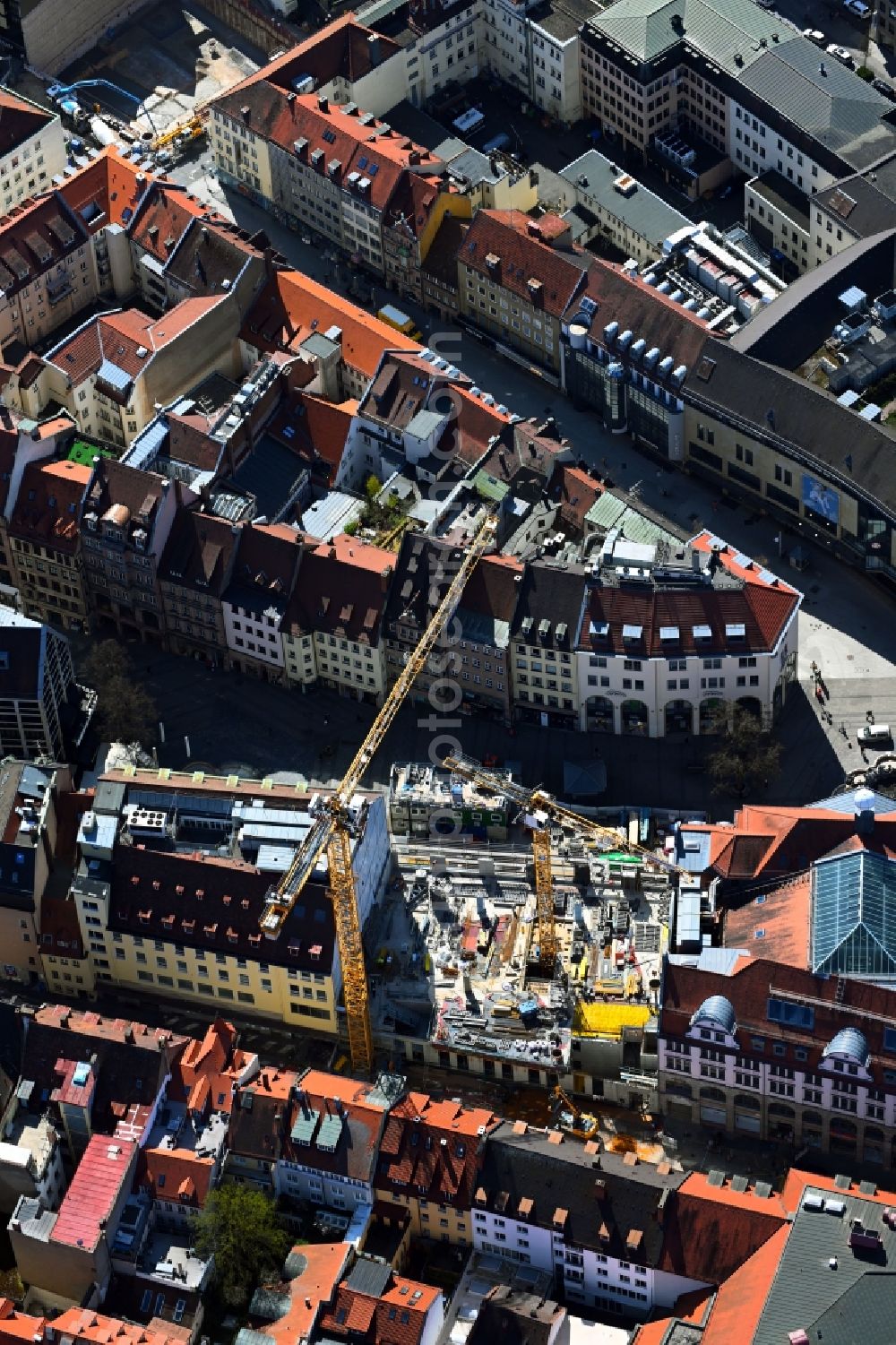 Aerial photograph Nürnberg - Revitalization and expansion construction at the building complex of the shopping center of Woehrl AG in the district Altstadt - Sankt Lorenz in Nuremberg in the state Bavaria, Germany