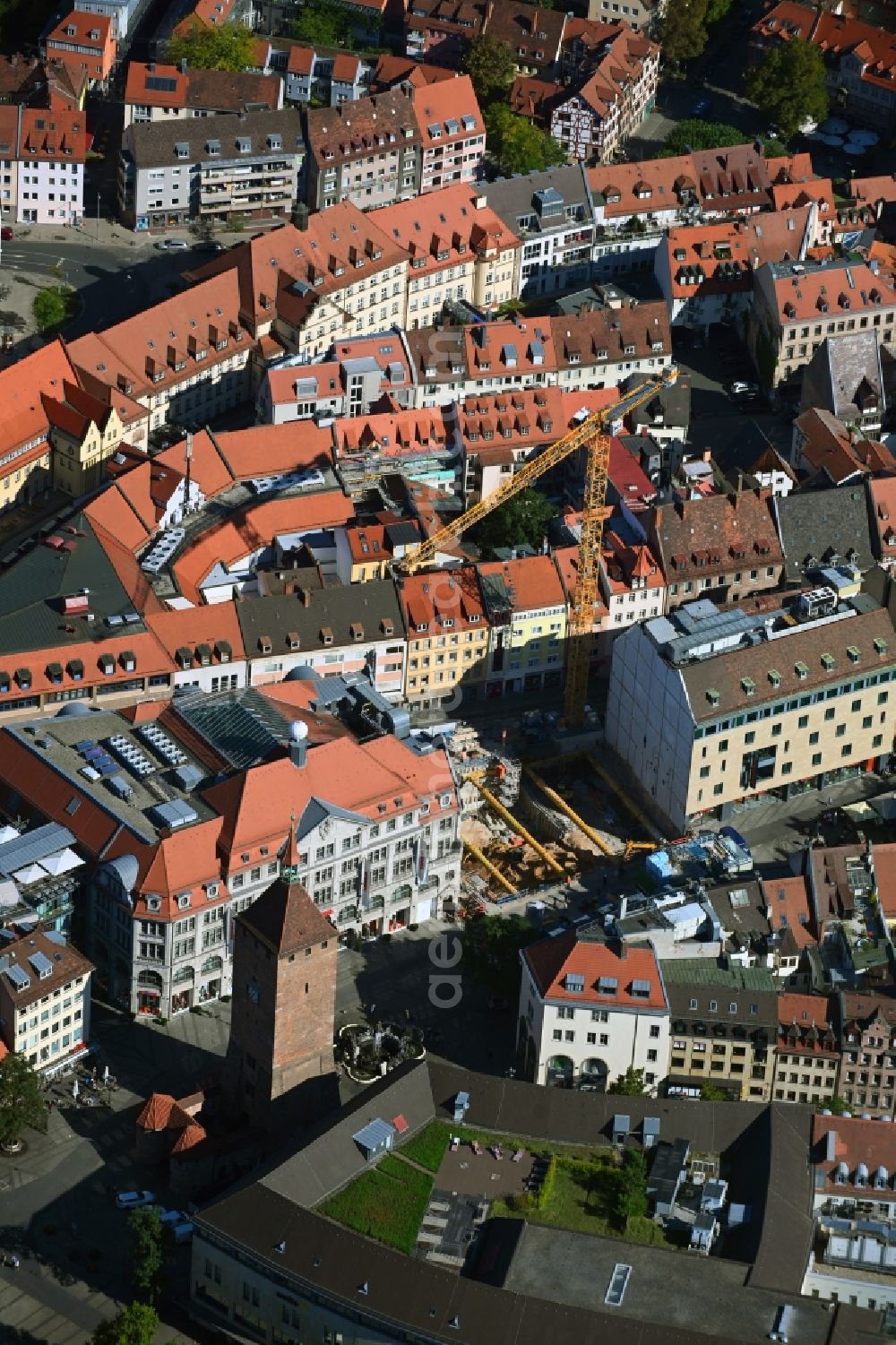 Nürnberg from the bird's eye view: Revitalization and expansion construction at the building complex of the shopping center of Woehrl AG in the district Altstadt - Sankt Lorenz in Nuremberg in the state Bavaria, Germany