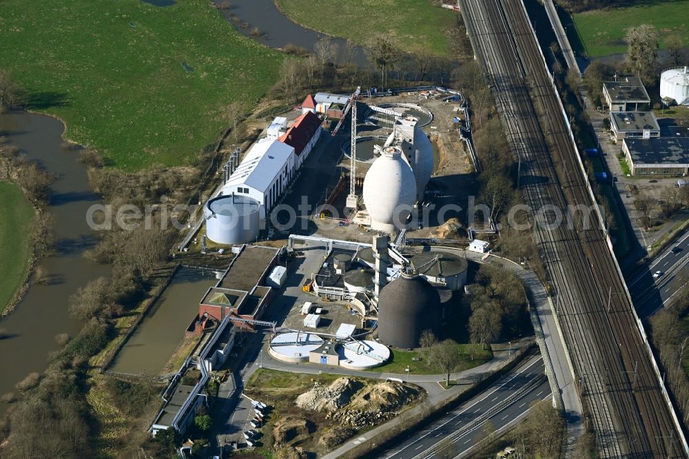 Aerial image Hannover - New construction site and extension of the sewage treatment basins and purification stages Klaerwerk Herrenhausen in the district Herrenhausen in Hannover in the state Lower Saxony, Germany