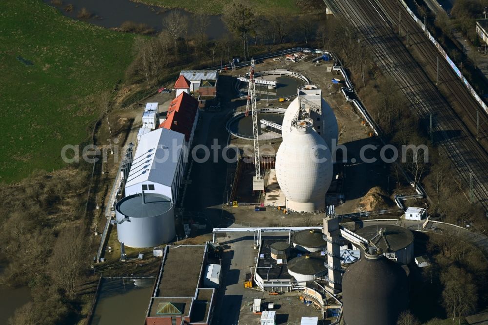 Hannover from above - New construction site and extension of the sewage treatment basins and purification stages Klaerwerk Herrenhausen in the district Herrenhausen in Hannover in the state Lower Saxony, Germany