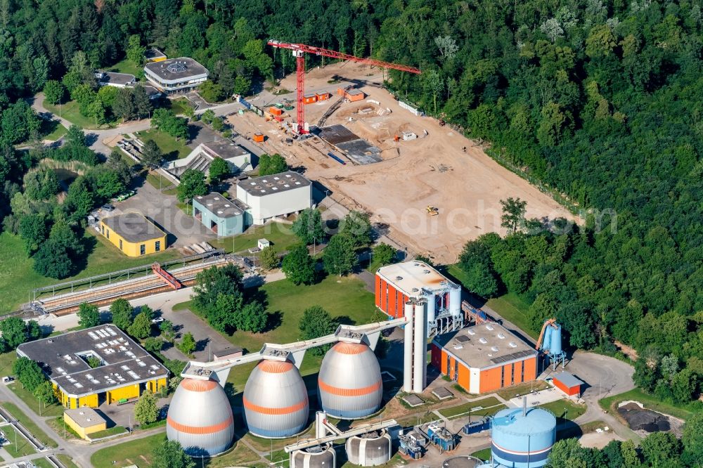 Aerial image Forchheim - New construction site and extension of the sewage treatment basins and purification stages in Forchheim in the state Baden-Wurttemberg, Germany