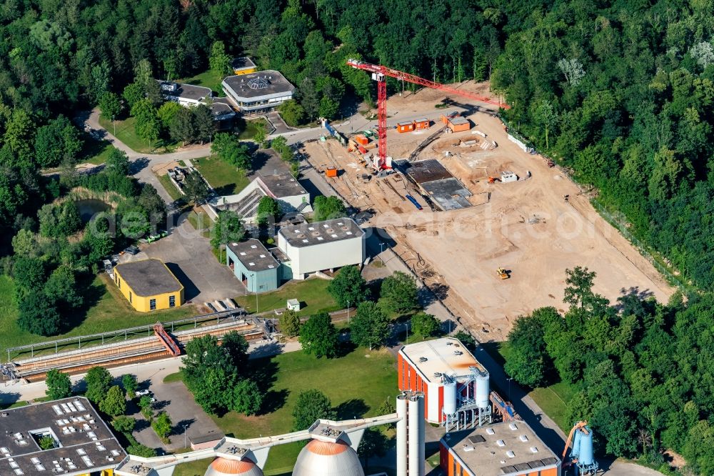 Forchheim from the bird's eye view: New construction site and extension of the sewage treatment basins and purification stages in Forchheim in the state Baden-Wurttemberg, Germany