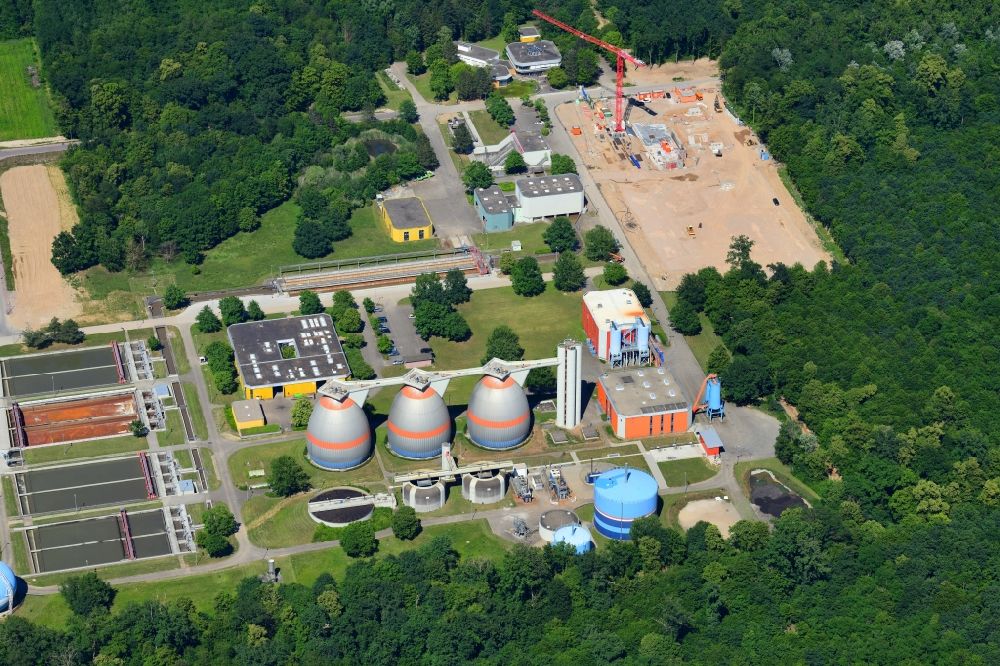 Aerial photograph Forchheim - New construction site and extension of the sewage treatment basins and purification stages in Forchheim in the state Baden-Wurttemberg, Germany