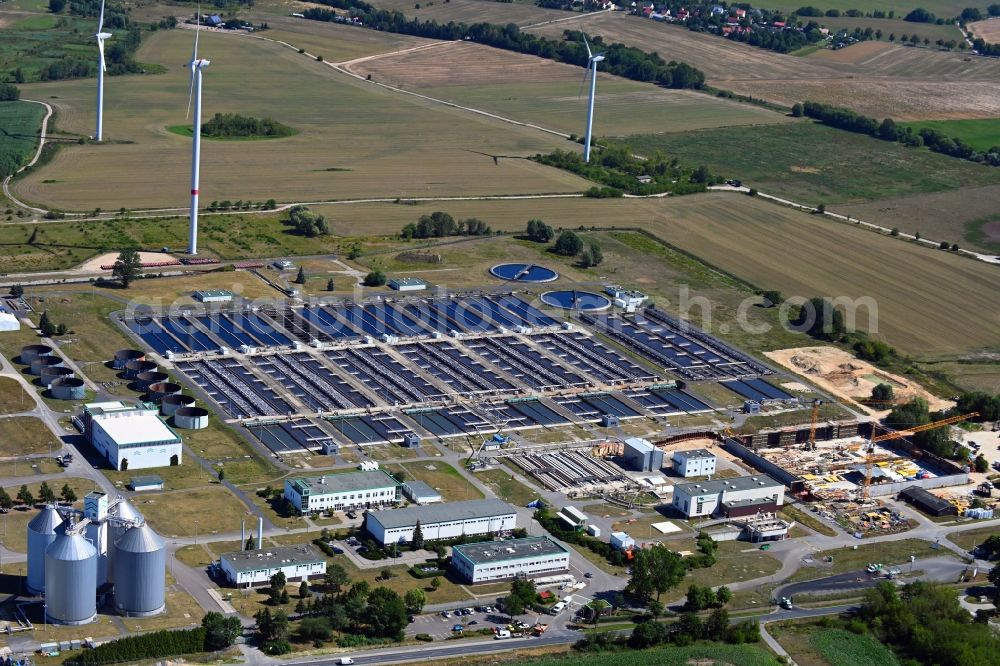 Aerial image Schönerlinde - New construction site and extension of the sewage treatment basins and purification stages in Schoenerlinde in the state Brandenburg, Germany