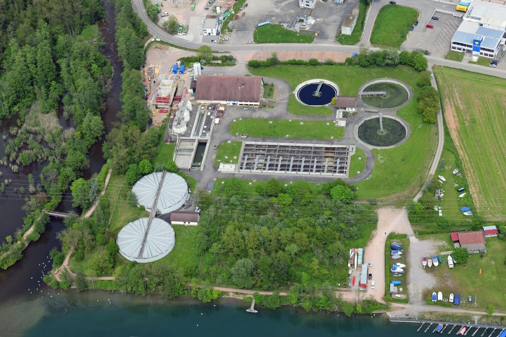 Aerial image Wehr - New construction site and extension of the sewage treatment basins and purification stages in Wehr in the state Baden-Wurttemberg, Germany