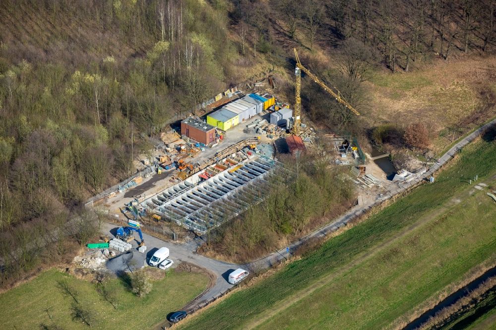 Dorsten from above - New construction site and extension of the sewage treatment basins and purification stages of Wittfeld GmbH Im Ovelguenne in the district Feldmark in Dorsten in the state North Rhine-Westphalia, Germany