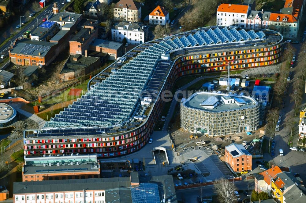 Aerial photograph Dessau - Construction site of building of the State Authority UBA Umweltbundesamt Woerlitzer Platz in Dessau in the state Saxony-Anhalt, Germany