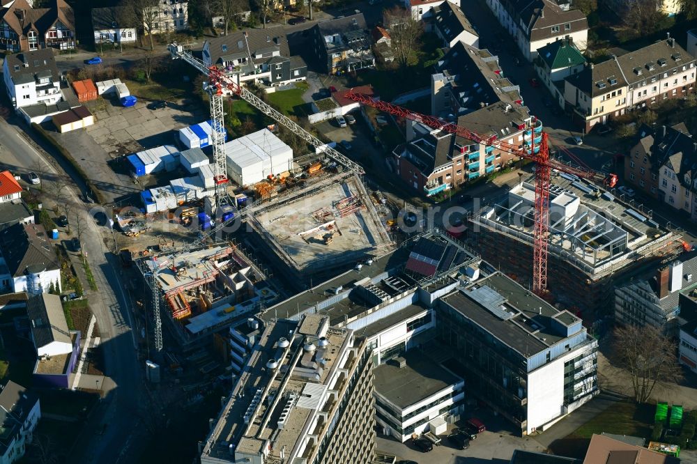 Mülheim an der Ruhr from above - Extension of new building site at the building complex of the institute Max-Planck-Institut fuer Chemische Energiekonversion CEC on Stiftstrasse in Muelheim on the Ruhr in the state North Rhine-Westphalia, Germany