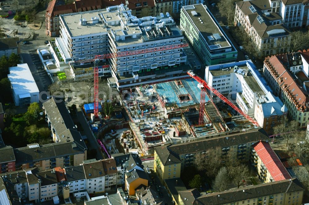 Aerial image Mannheim - Extension of new building site at the building complex of the institute Zentralinstitut fuer Seelische Gesundheit (ZI) in the district Quadrate in Mannheim in the state Baden-Wuerttemberg, Germany