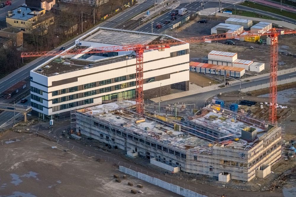 Aerial image Bochum - Extension of new building site at the building complex of the institute Zentrum fuer Theoretische and Integrative Neuro- and Kognitionswissenschaft (THINK) on street Hans-Dobbertin-Strasse in the district Laer in Bochum at Ruhrgebiet in the state North Rhine-Westphalia, Germany