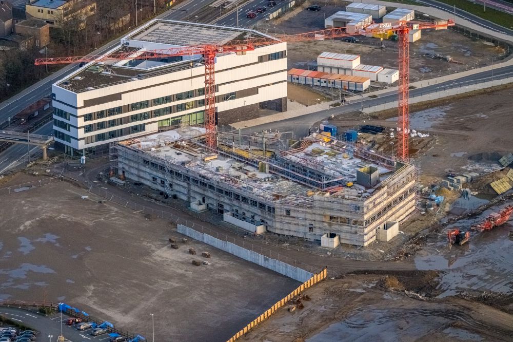 Aerial photograph Bochum - Extension of new building site at the building complex of the institute Zentrum fuer Theoretische and Integrative Neuro- and Kognitionswissenschaft (THINK) on street Hans-Dobbertin-Strasse in the district Laer in Bochum at Ruhrgebiet in the state North Rhine-Westphalia, Germany