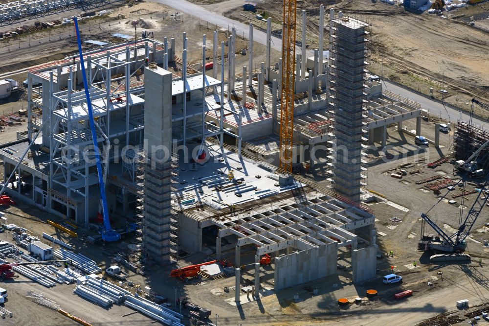 Aerial photograph Schwarzheide - Extension - new building - construction site on the factory premises of BASF AG in Schwarzheide in the state Brandenburg, Germany