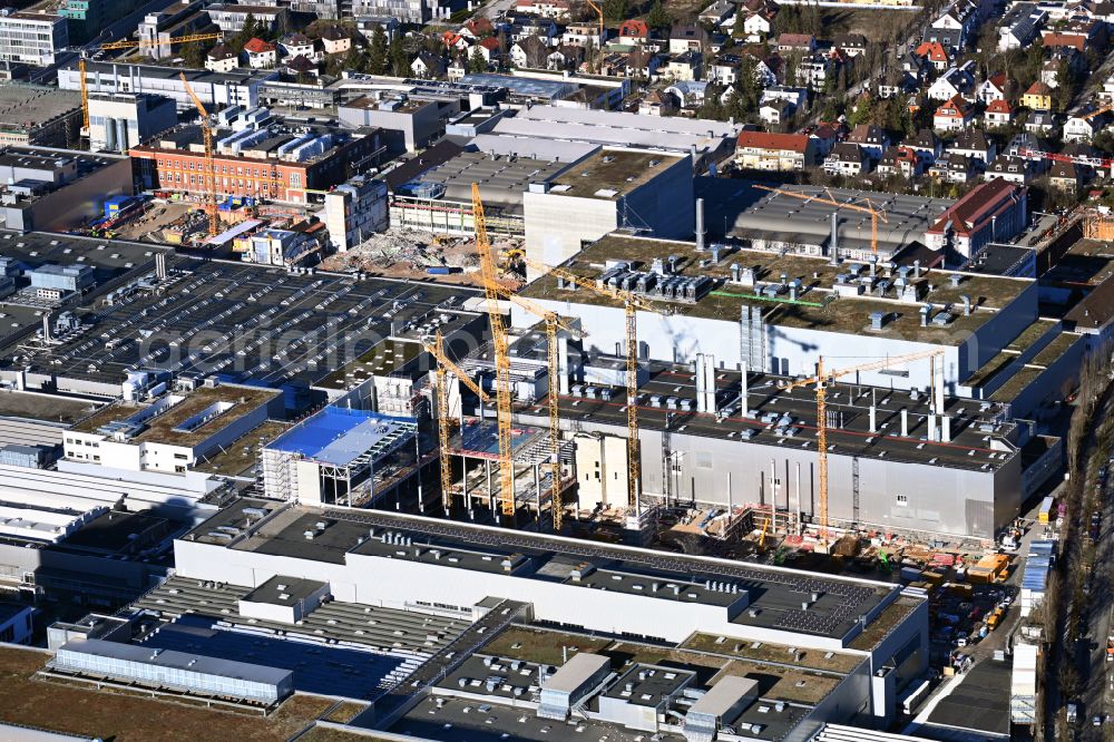 München from the bird's eye view: Extension - new building - construction site on the factory premises of BMW AG on street Lerchenauer Strasse in the district Milbertshofen in Munich in the state Bavaria, Germany