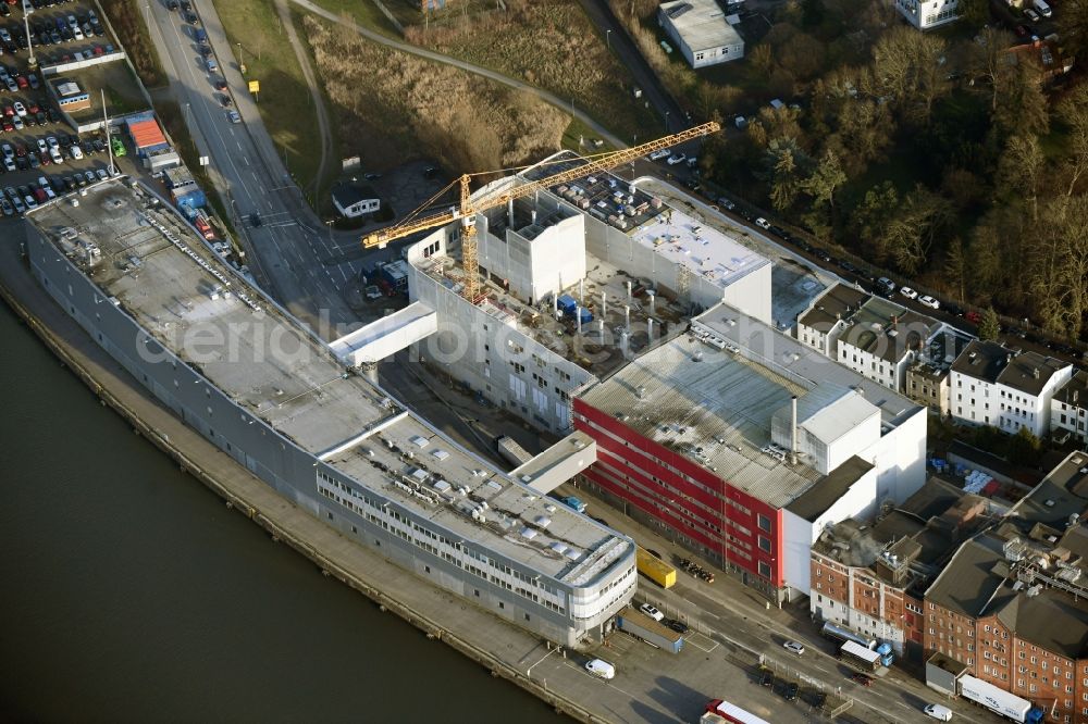 Lübeck from above - Extension - new building - construction site on the factory premises H. & J. Brueggen KG on Gertrudenstrasse in the district Sankt Gertrud in Luebeck in the state Schleswig-Holstein, Germany