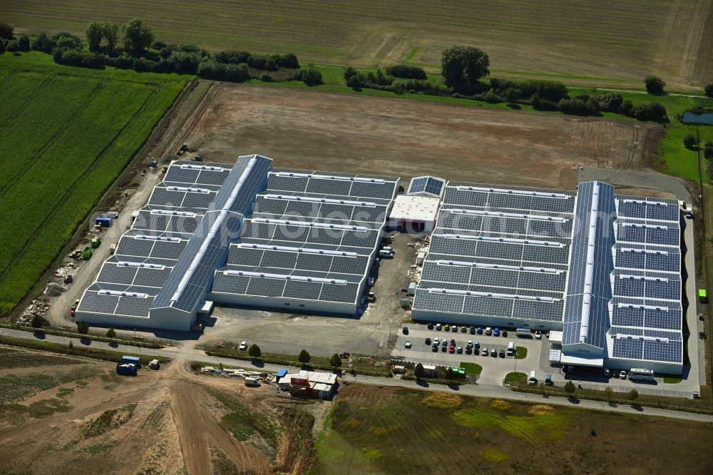 Aerial image Grabfeld - Extension - new building - construction site on the factory premises of DEKO Messezentrum AG Im Oberen Weidig in the district Queienfeld in Grabfeld in the state Thuringia, Germany