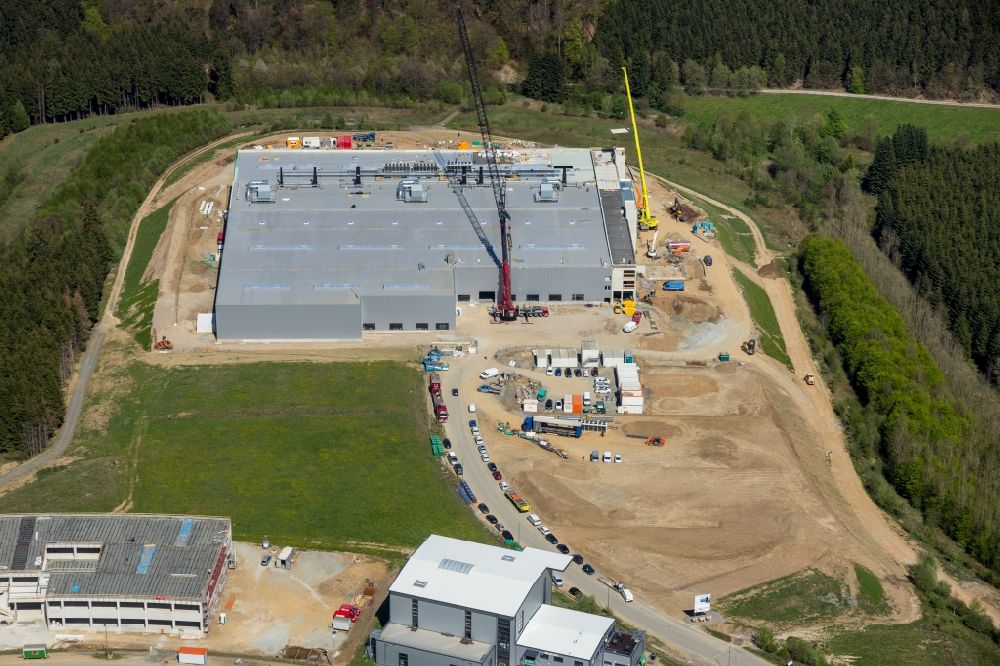 Aerial image Altena - Extension - new building - construction site on the factory premises in the commercial area in Rosmart in the state North Rhine-Westphalia, Germany
