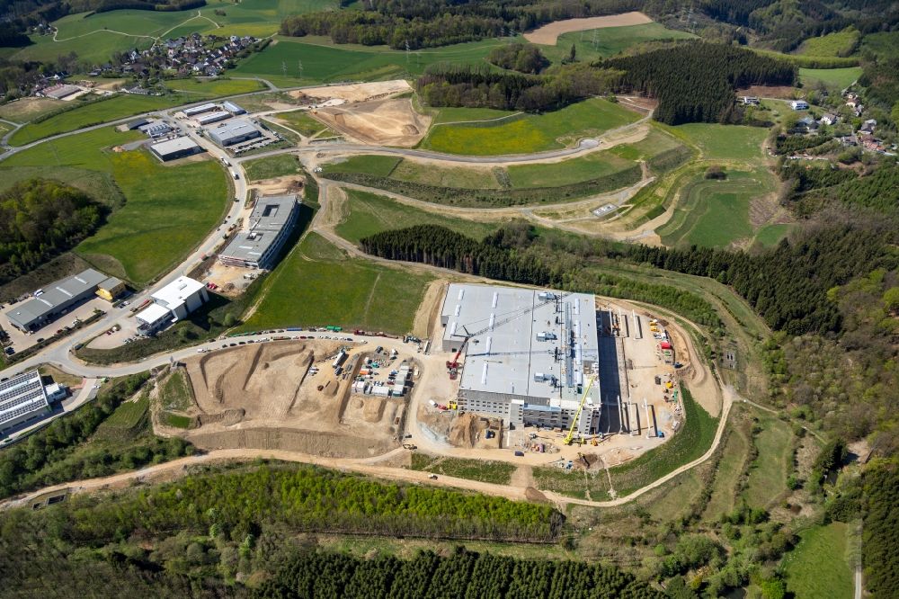 Altena from above - Extension - new building - construction site on the factory premises in the commercial area in Rosmart in the state North Rhine-Westphalia, Germany