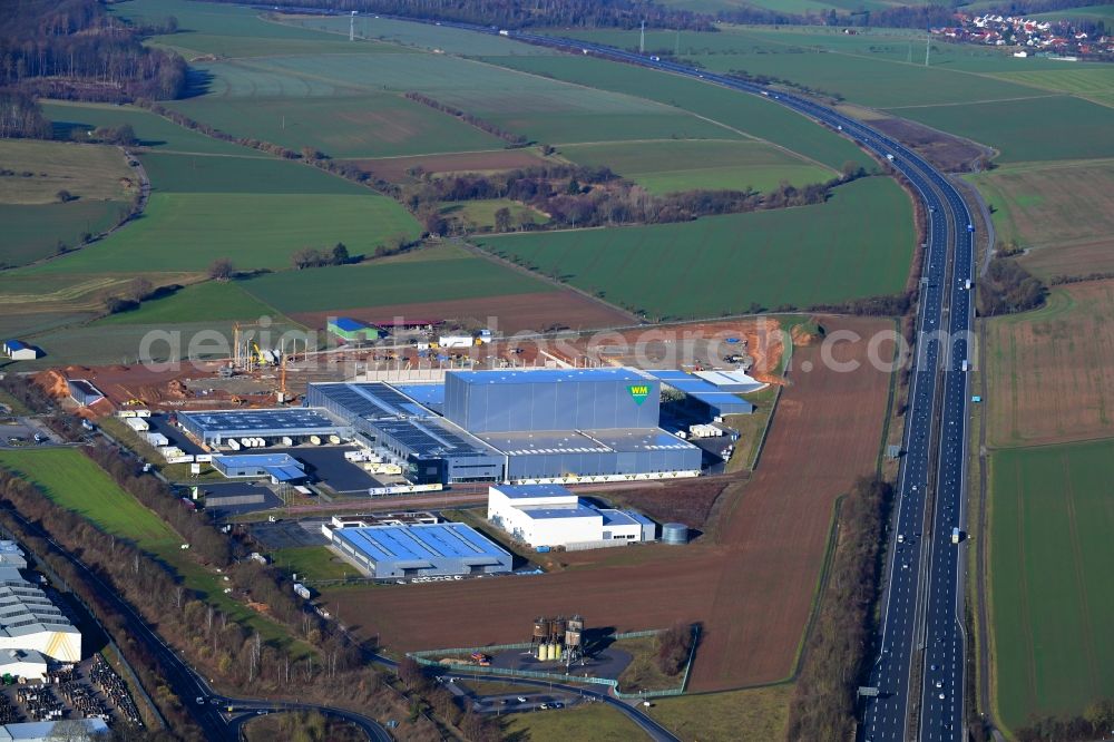 Aerial image Hann. Münden - Extension - new building - construction site on the factory premises on Hans-Heiner-Mueller-Allee in the district Hedemuenden in Hann. Muenden in the state Lower Saxony, Germany