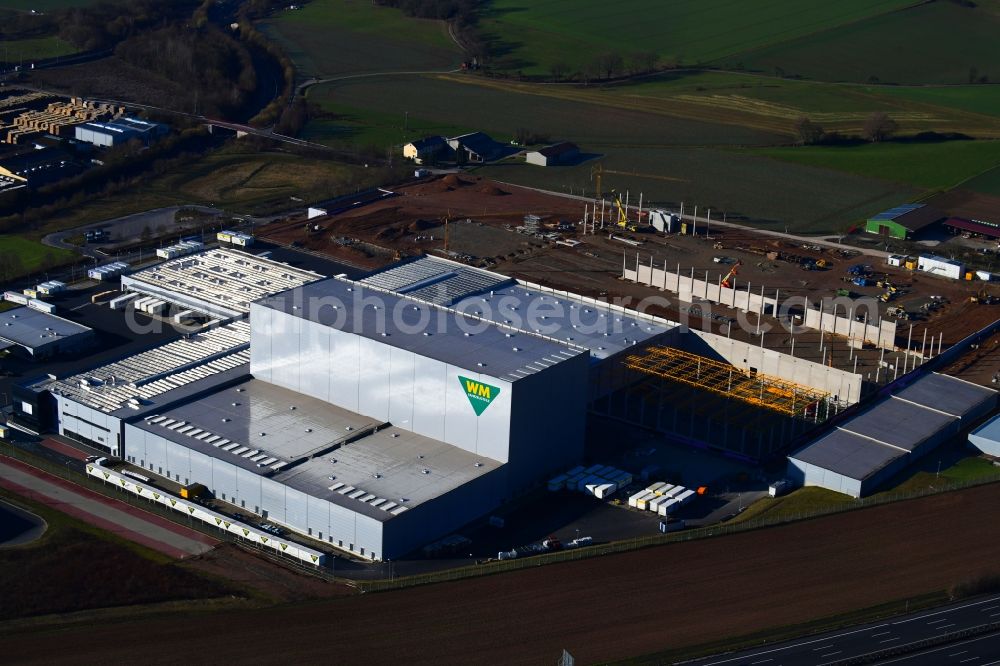 Aerial photograph Hann. Münden - Extension - new building - construction site on the factory premises on Hans-Heiner-Mueller-Allee in the district Hedemuenden in Hann. Muenden in the state Lower Saxony, Germany