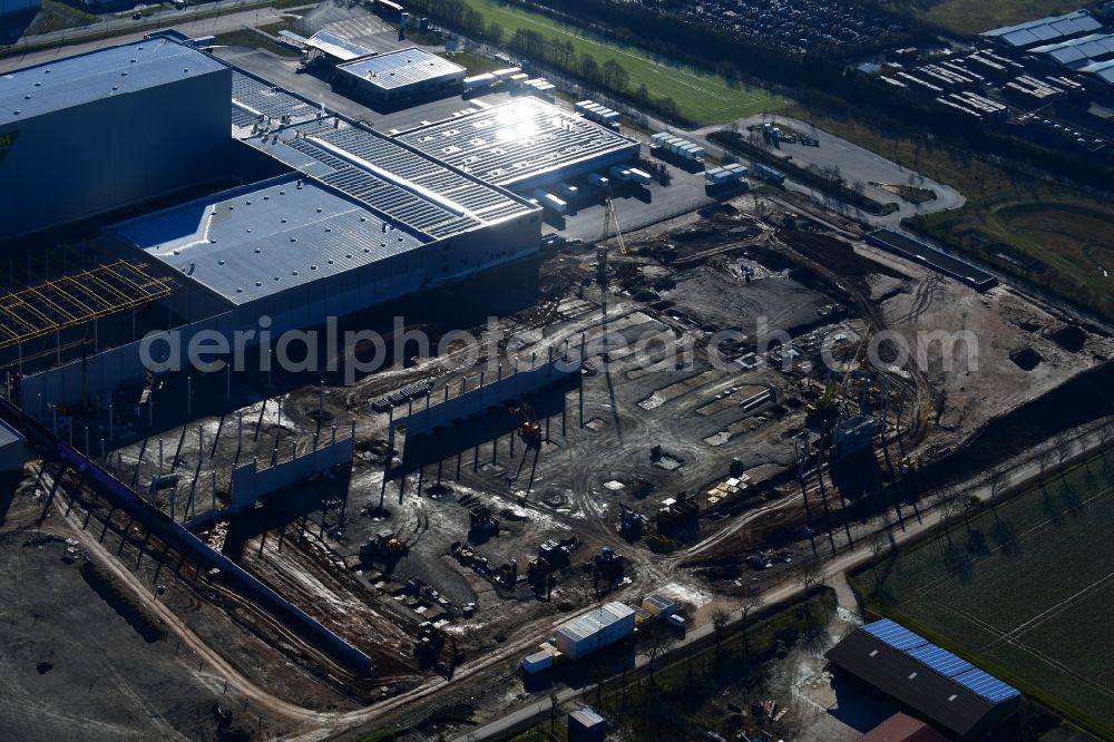 Hann. Münden from the bird's eye view: Extension - new building - construction site on the factory premises on Hans-Heiner-Mueller-Allee in the district Hedemuenden in Hann. Muenden in the state Lower Saxony, Germany