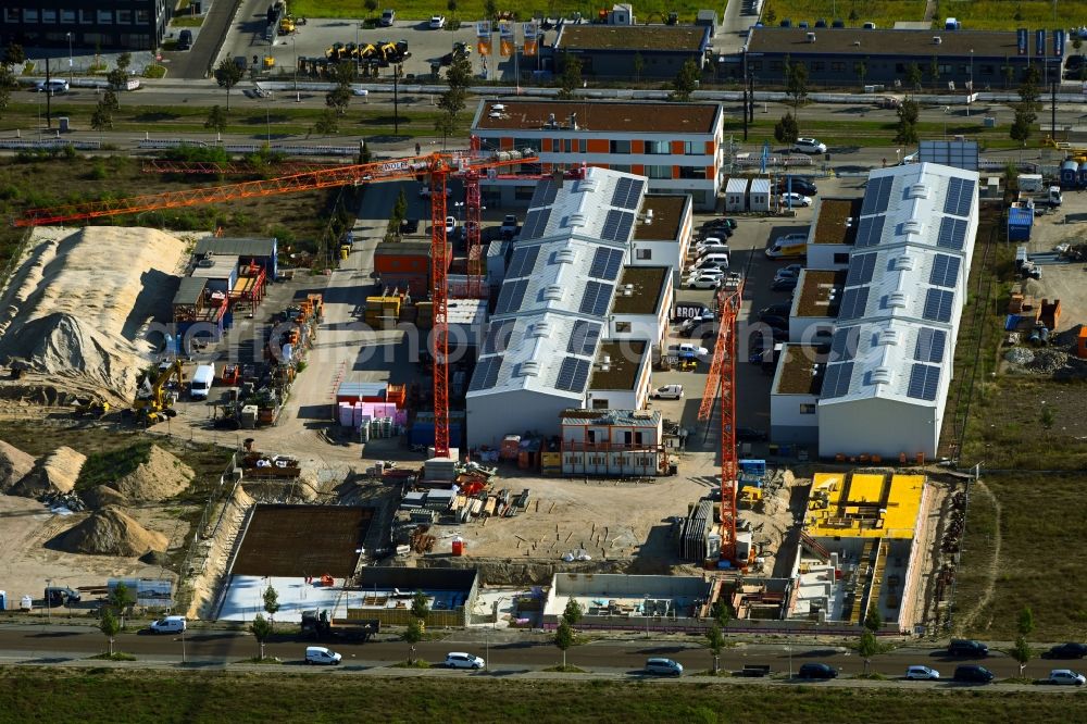 Aerial photograph Berlin - Extension - new building - construction site on the factory premises of Hirsch + Lorenz Ingenieurbau GmbH on Gerhard-Sedlmayr-Strasse in the district Johannisthal in Berlin, Germany